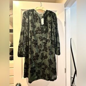 Loft. Hunter Green paisley sequin dress. Size 4 petite